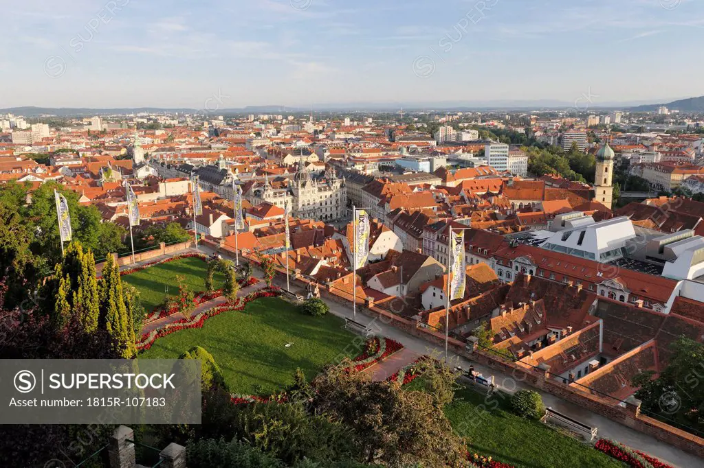 Austria, Styria, Graz, View of city from Schlossberg hill