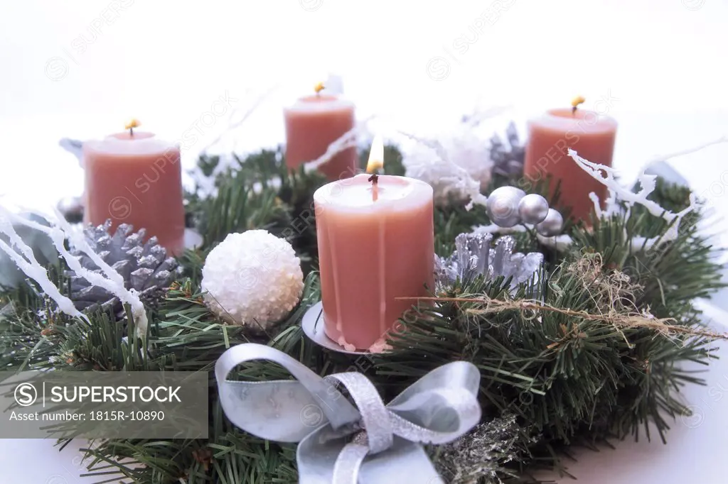 Candles in Advent wreath, close-up