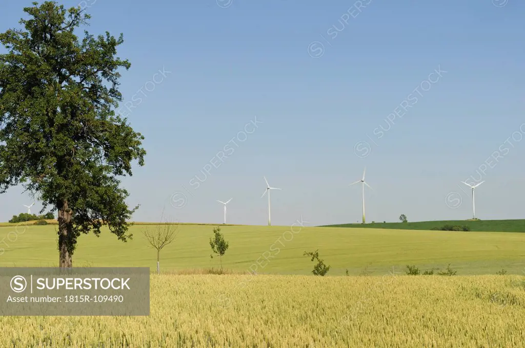 Germany, Saxony, View of wind turbine on field