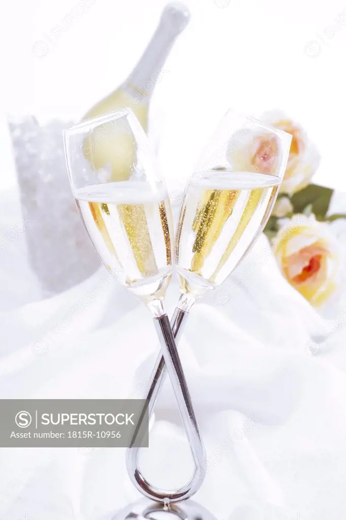 Champagne flutes and bottle