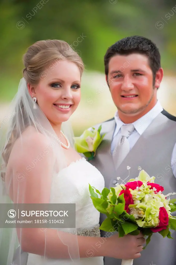 USA, Texas, Bride and groom smiling, portrait