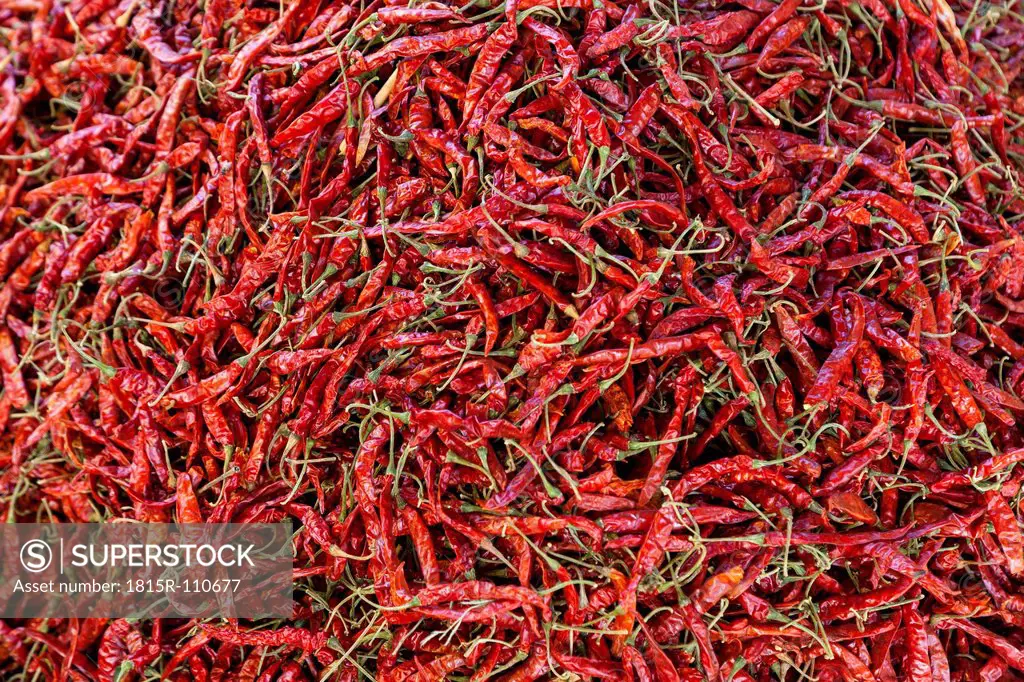 India, Madhya Pradesh, Red chilies at market