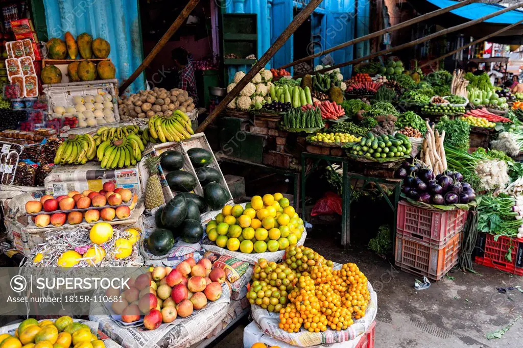 India, Uttarakhand, Haridwar, Various fruits and vegetables in market
