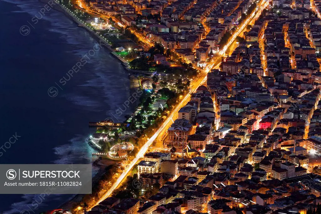 Turkey, Black Sea region, Black Sea coast, Black Sea, Ordu, city center at night