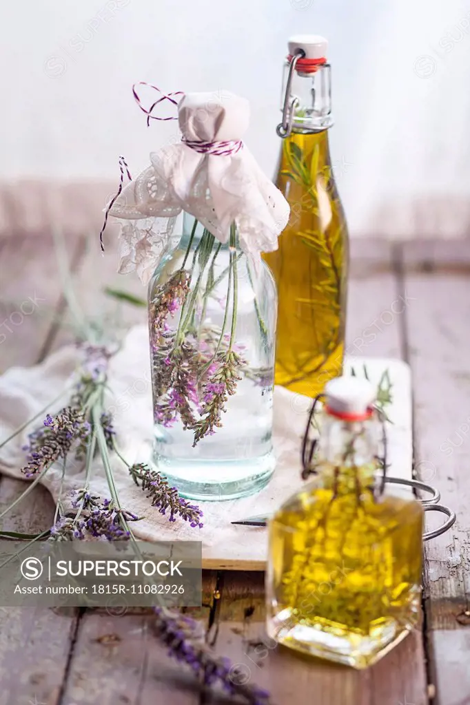 Lavender vinegar, rosemary oil and thyme oil