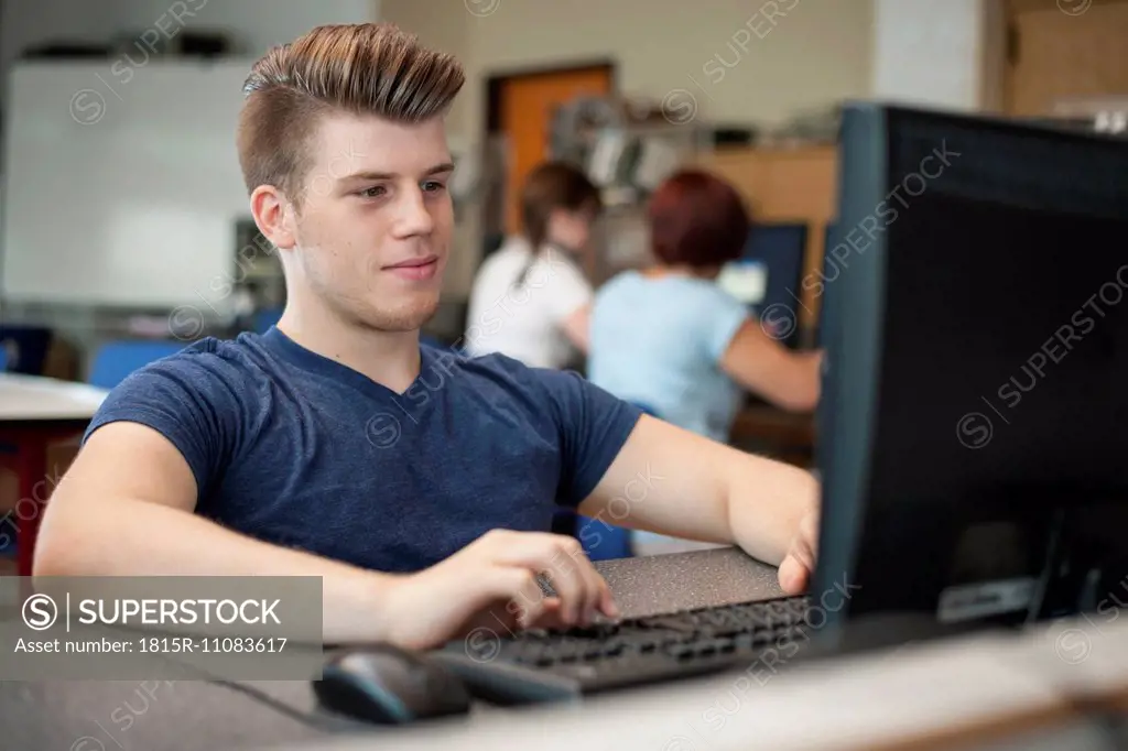 Vocational school student in computer lab