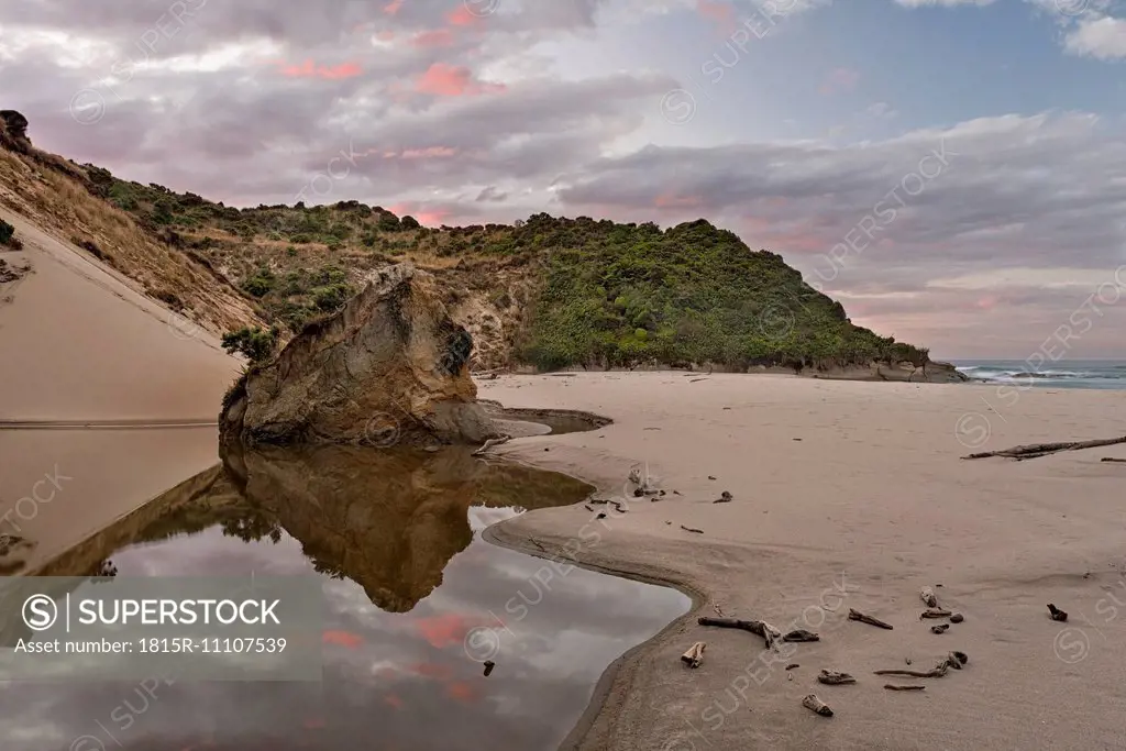 New Zealand, South Island, Tasman, Kahurangi Point, rock on an abandoned beach near the Kahurangi Point
