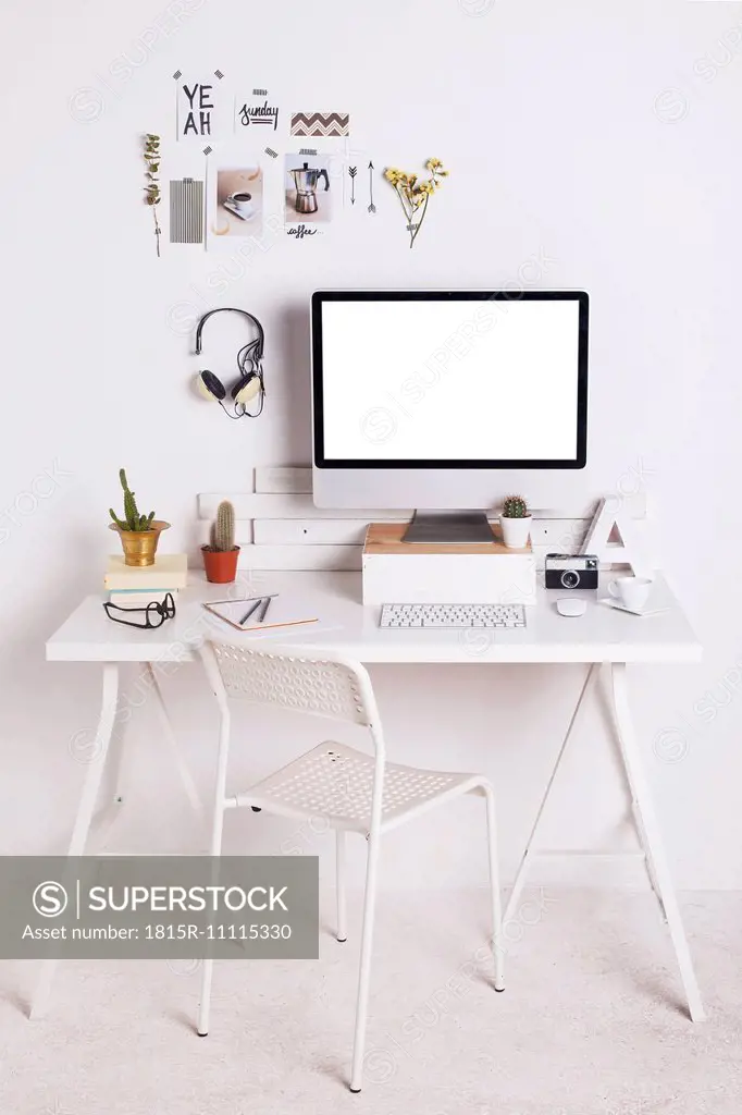 White workroom with computer monitor