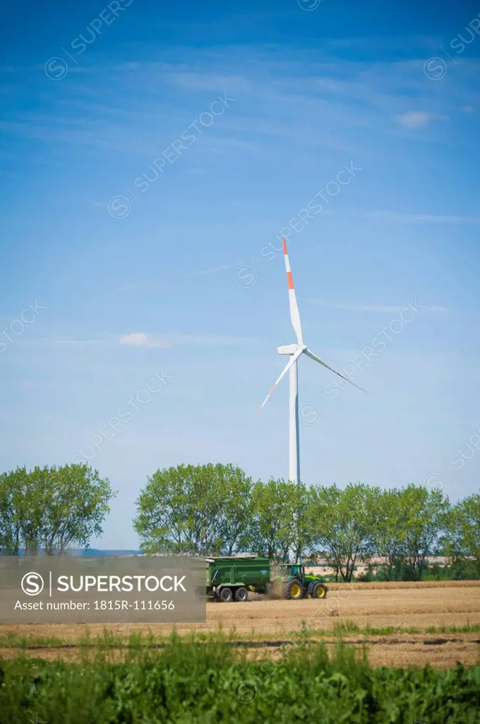 Germany, Saxony, View of wind turbine in wind park