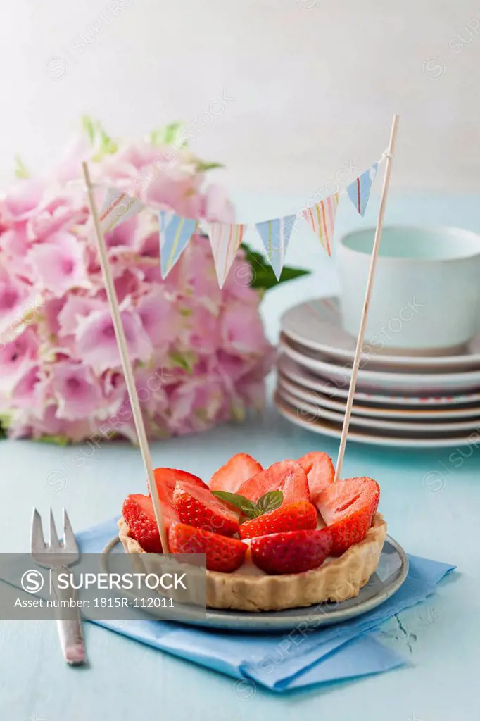 Plate of raspberry tart with vanilla cream