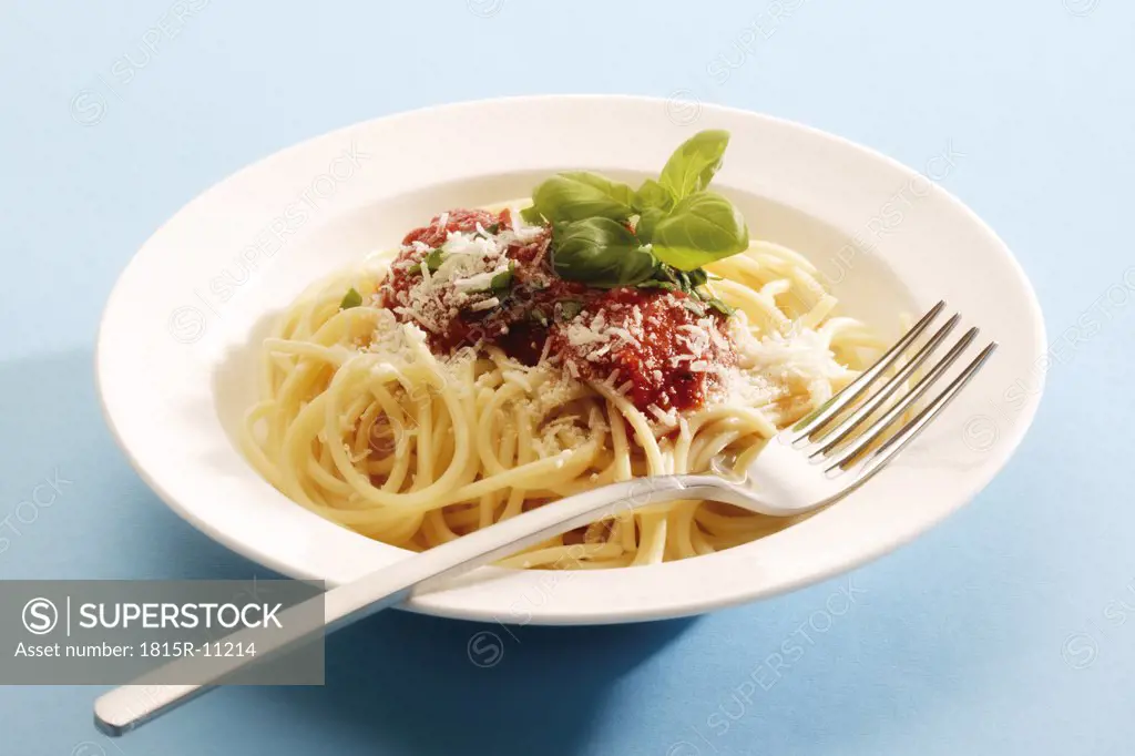 Spaghetti with tomato sauce, close-up