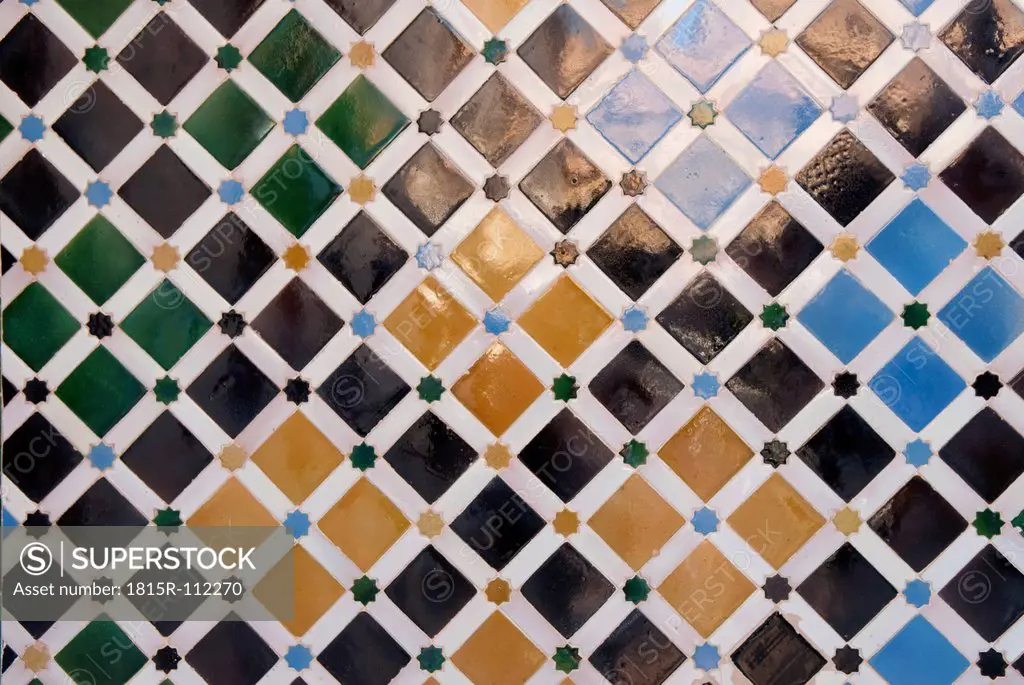 Spain, Andalusia, Granada, Colourful tiles at Alhambra
