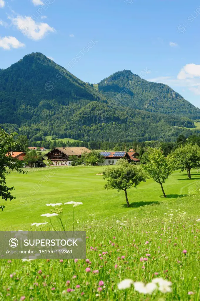 Germany, Bavaria, View of village with alps