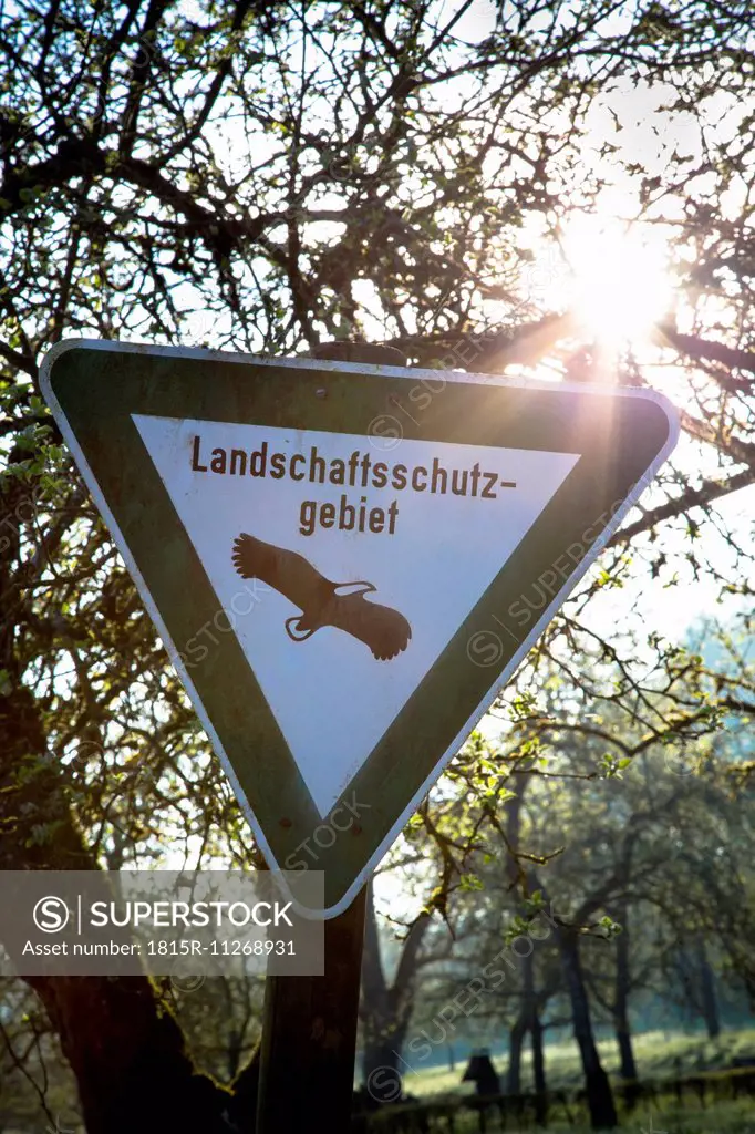 Germany, Baden-Wuerttemberg, Tuebingen, Sign nature preserve, protected landscape