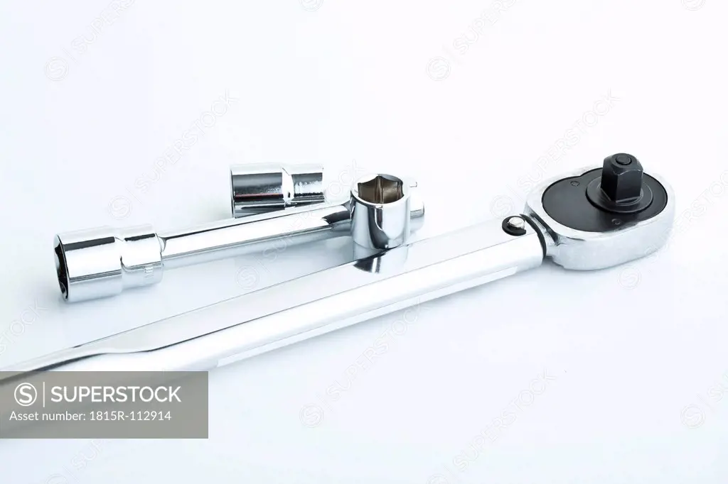 Torque wrench with dynamometric key on white background