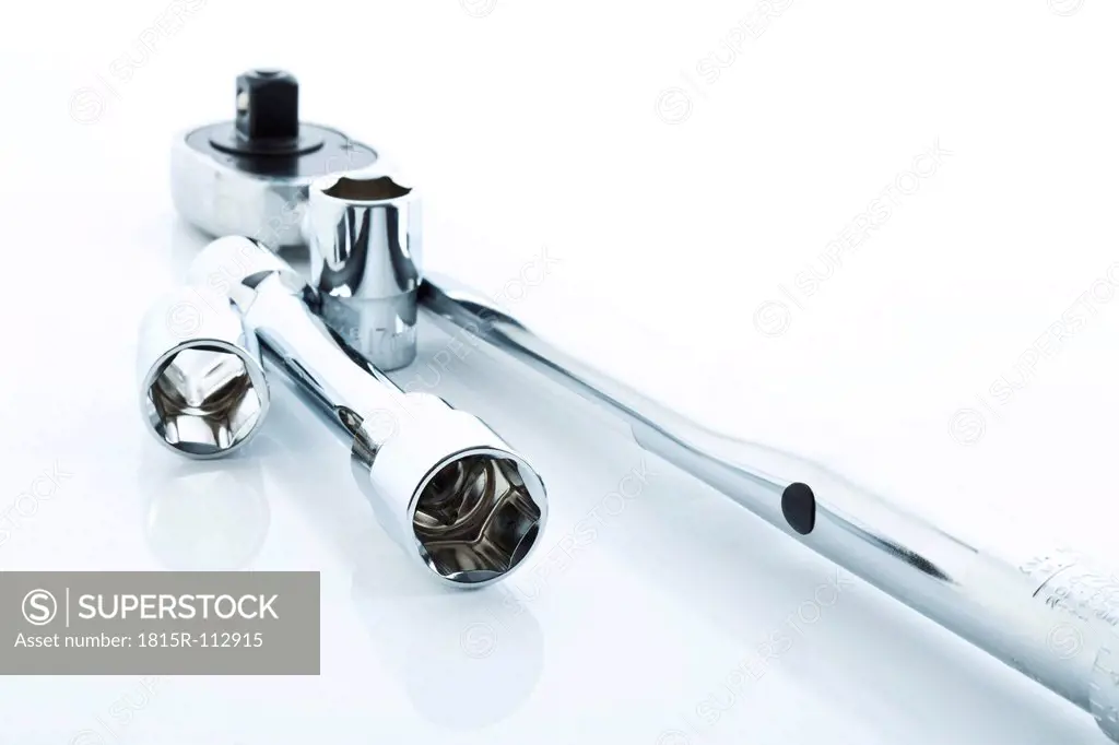 Torque wrench with dynamometric key on white background