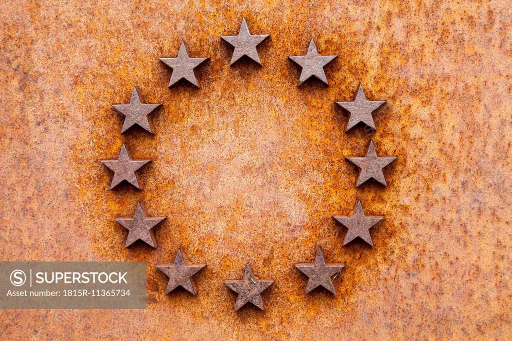 Germany, Germany, North Rhine-Westphalia, Stars of the EU, rusty metal plate