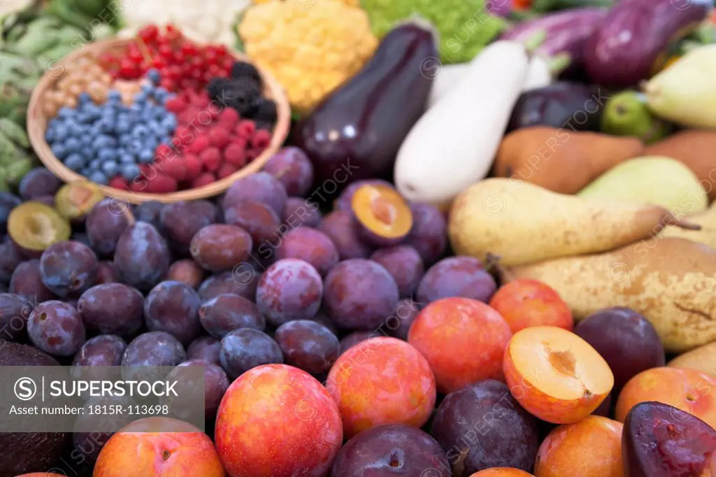 Close up of various vegetables and fruits