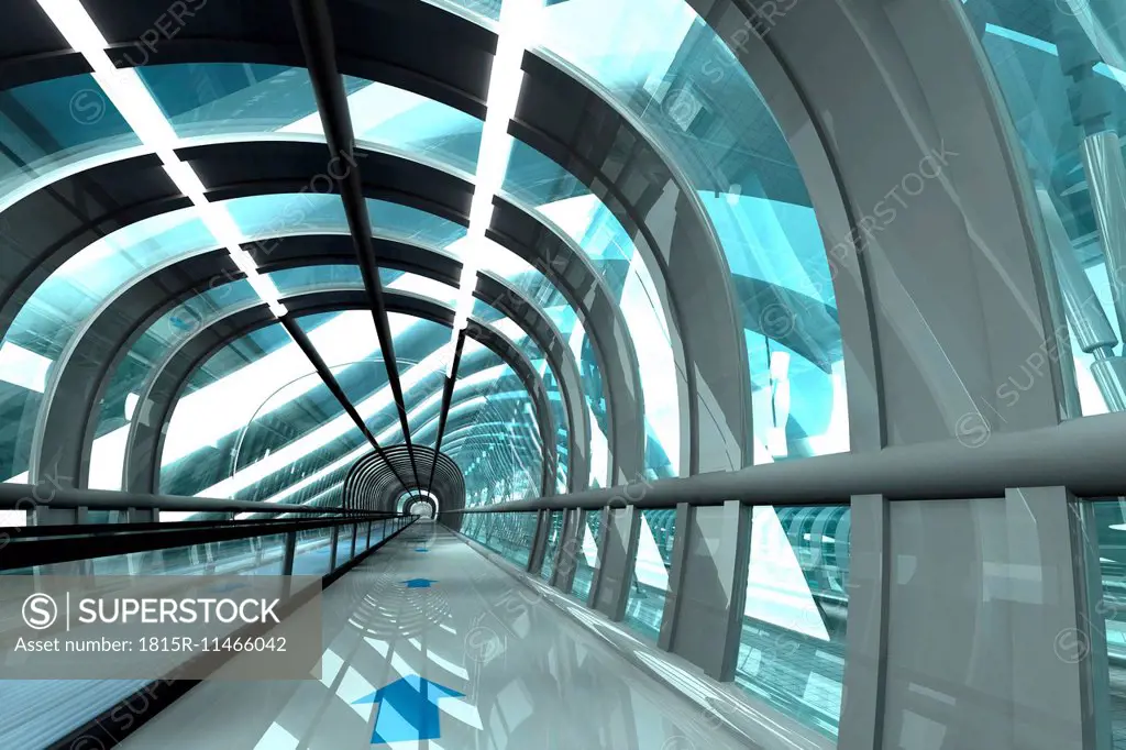 Futuristic passage of railway station, 3D Rendering