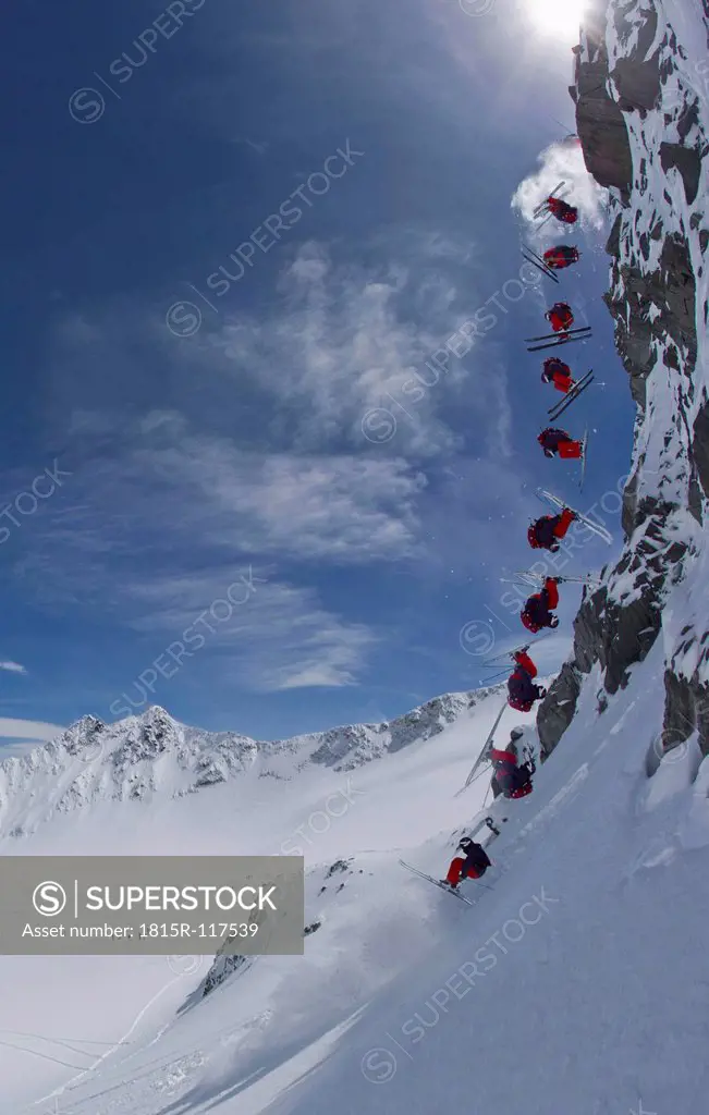 Austria, Tirol, Multiple exposure skiing man