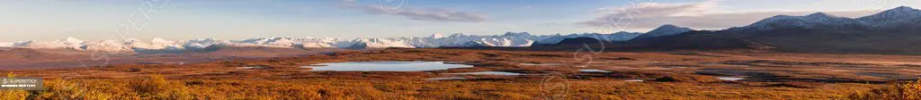 USA, View of landscape in autumn and Alaska Range in background