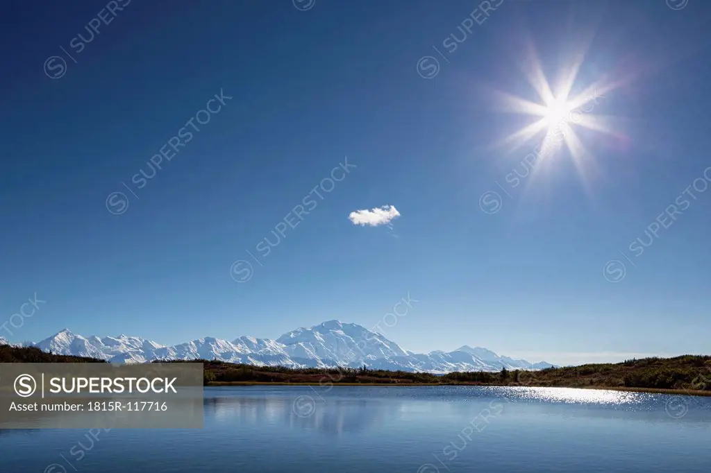 USA, Alaska, View of Mount Mckinley and reflection of pond at Denali National Park