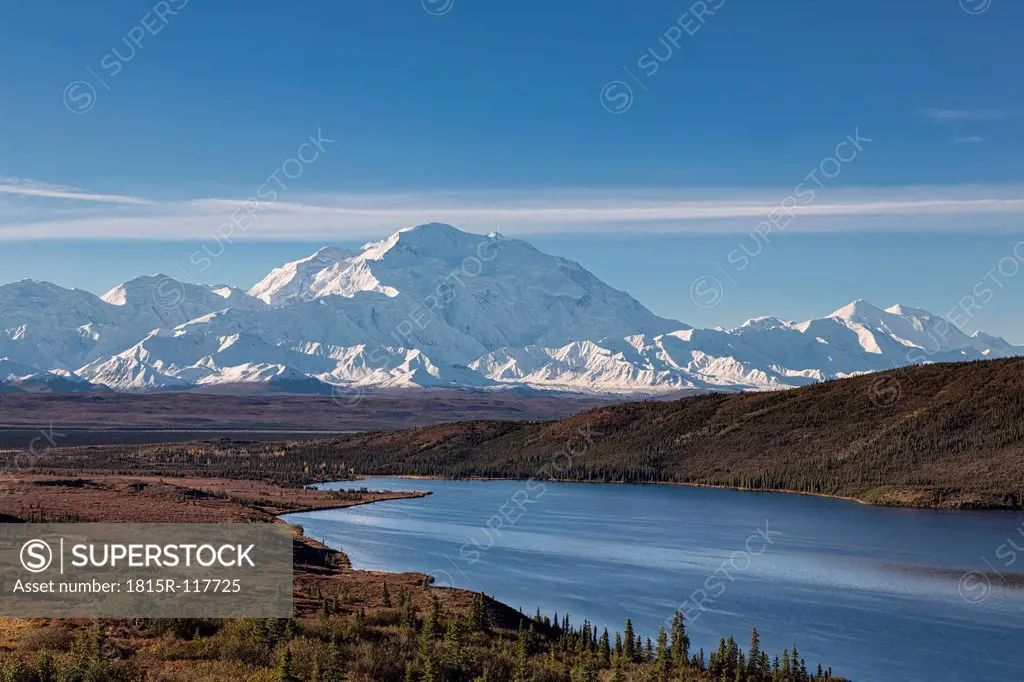 USA, Alaska, View of Mount Mckinley and reflection of Wonder Lake at Denali National Park