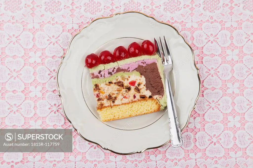 Plate of ice cream cake