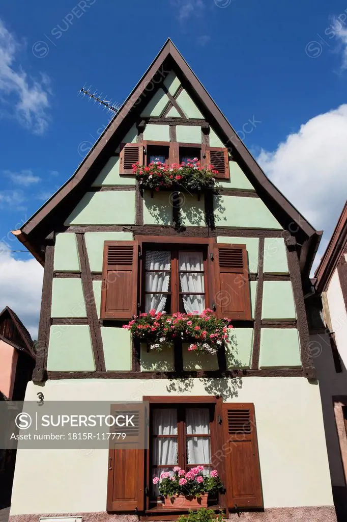 France, Alsace, View of half_timbered houses in Ribeauville