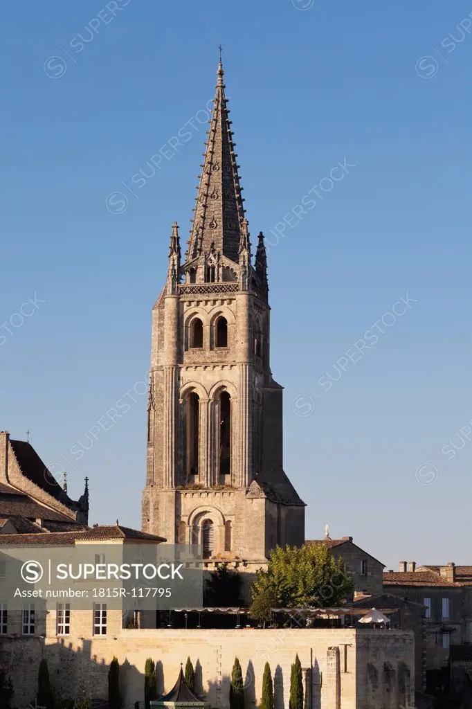 France, View of Saint Emilion and bell tower of the monolithic church