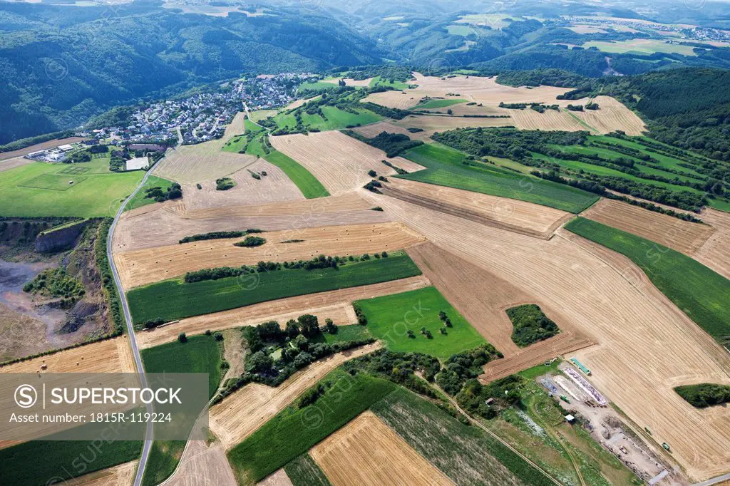Europe, Germany, Rhineland Palatinate, View of fields and village St. Johann