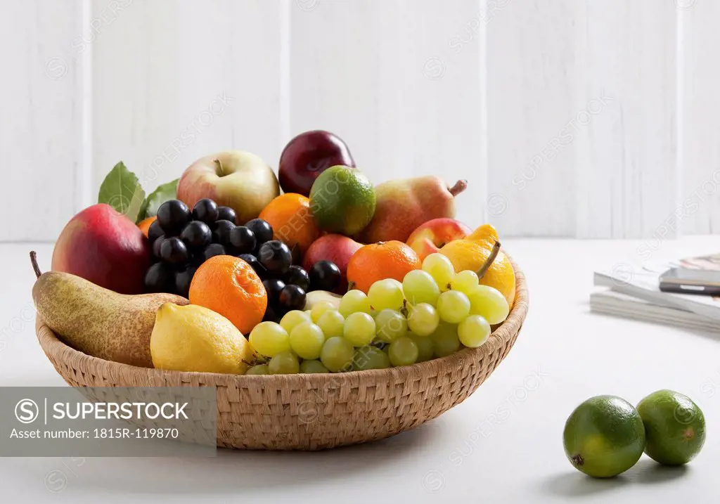 Fruit basket with various fruits, close up