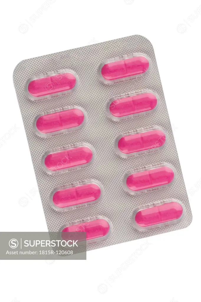 Blister pack of tablet on white background, close up
