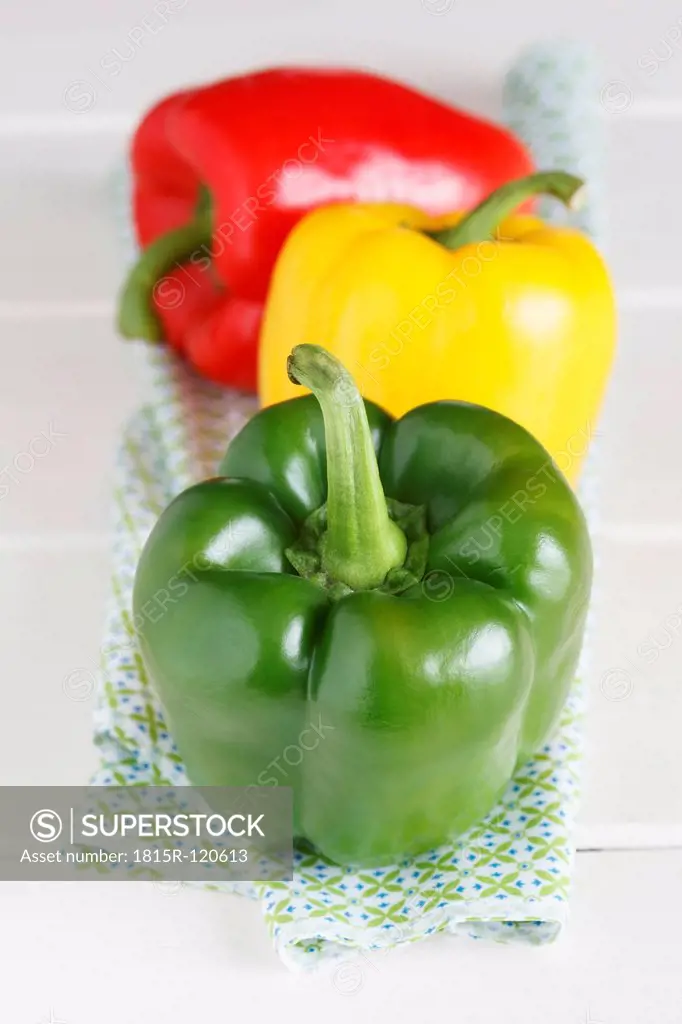 Various bell pepper on table, close up