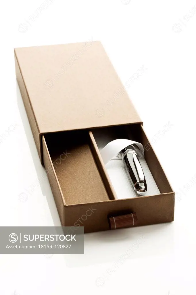 Fountain pen in box on white background