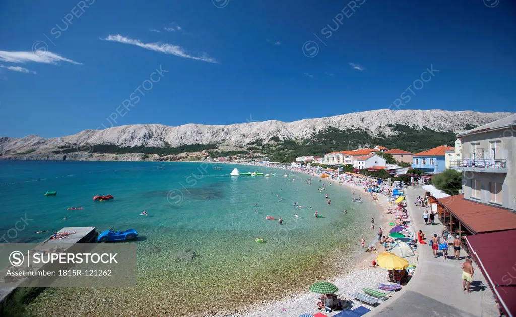 Croatia, View of beach at Krk island and Baska town