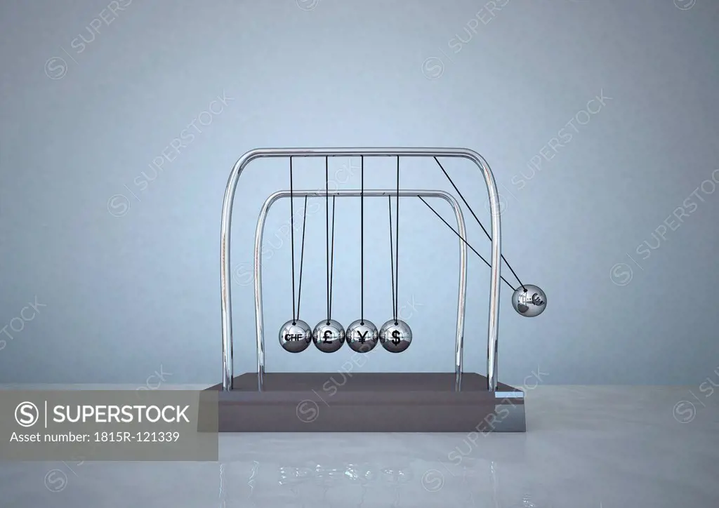 3d illustration of newton pendulum against blue background