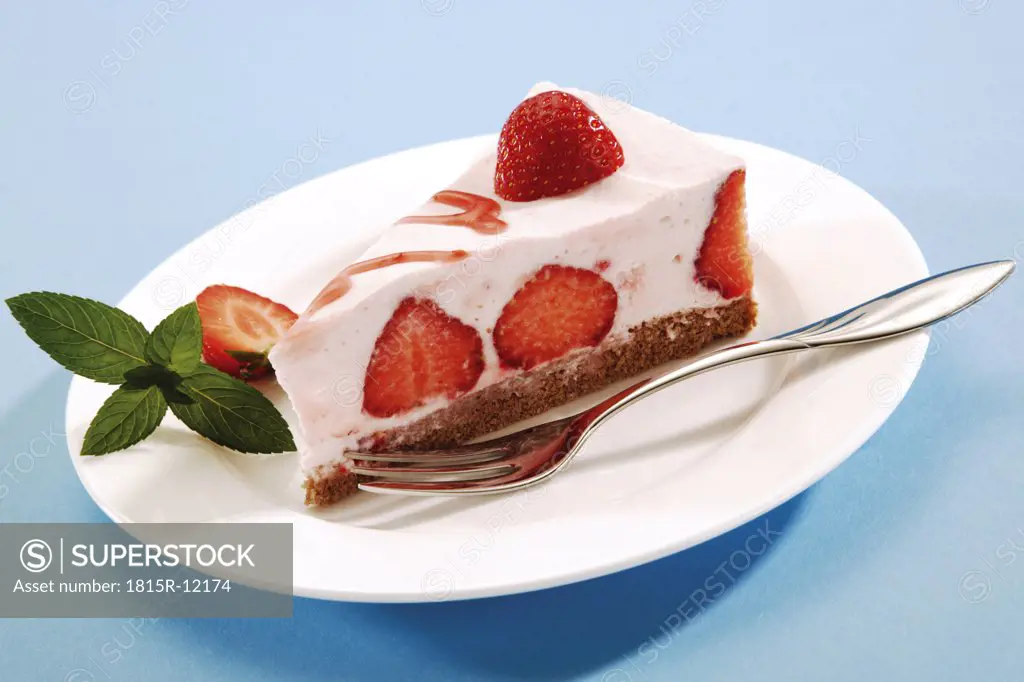 Piece of strawberry-cream-cheese cake on plate