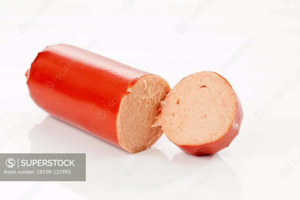 Minced pork sausage on white background, close up