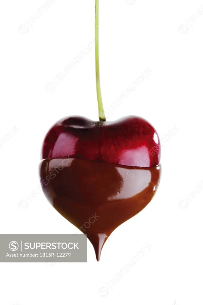 Heart cherry dipped in chocolate sauce