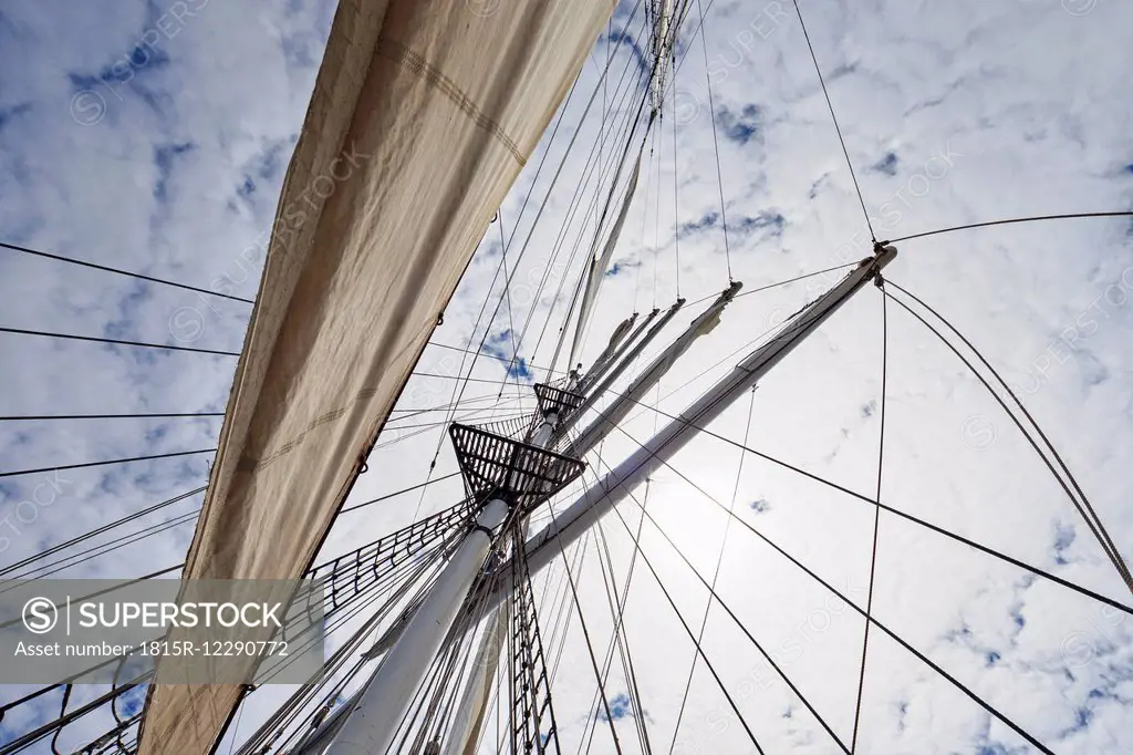 Rigging with sail of a sailing ship