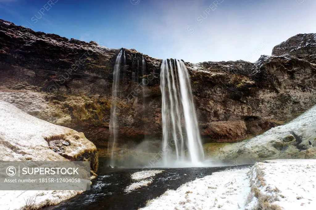 Iceland, Sudurland, Rangarping eystra, waterfall Seljalandsfoss