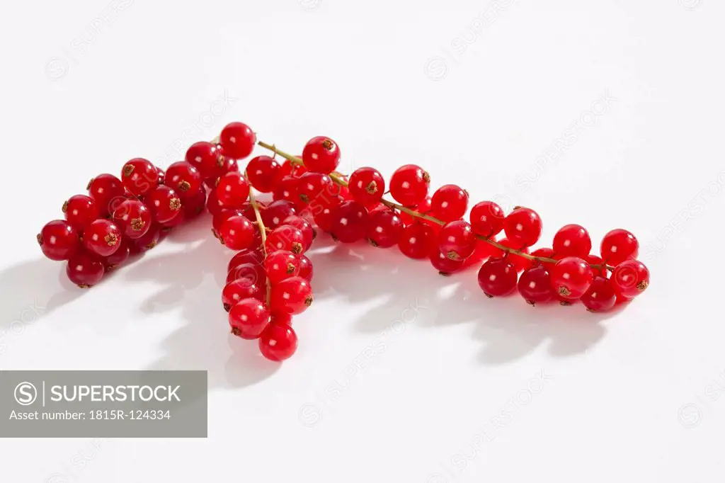 Red currants on white background, close up