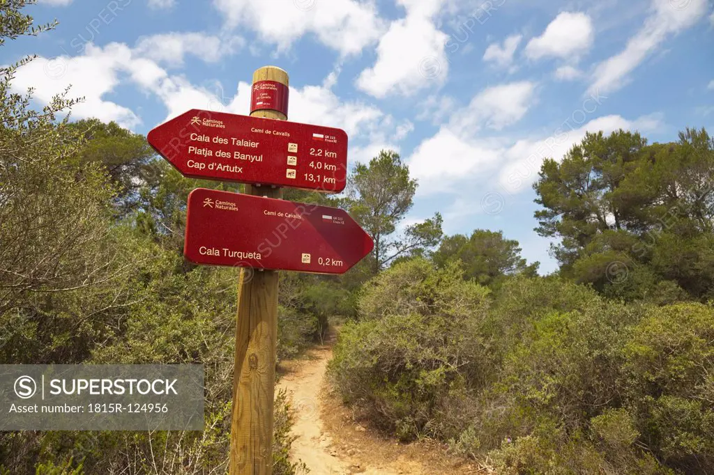 Spain, Menorca, Cami de Cavalls with direction sign