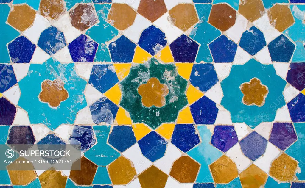 Iran, Shiraz, Mosaic pattern with ceramic tiles