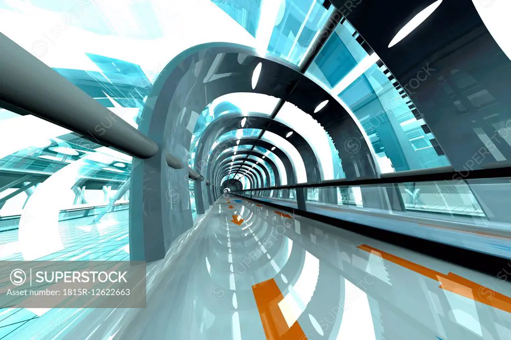 3D Rendered Illustration, Architecture visualization of a futuristic subway or train station
