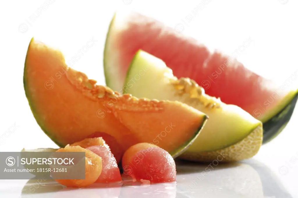 Melon balls and sliced melons