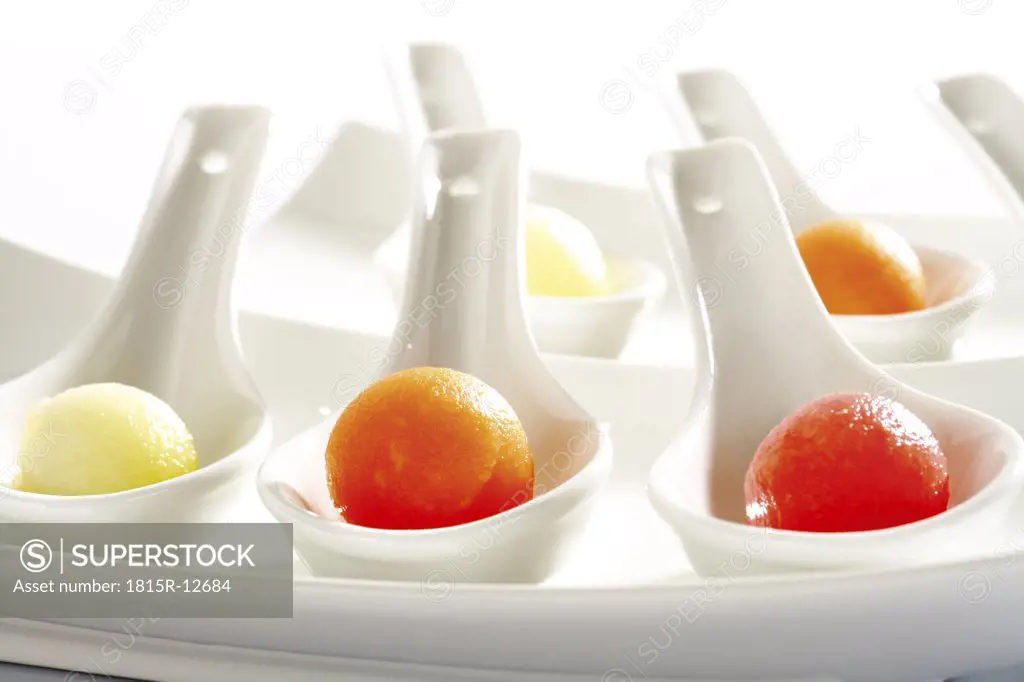 Melon balls on spoons