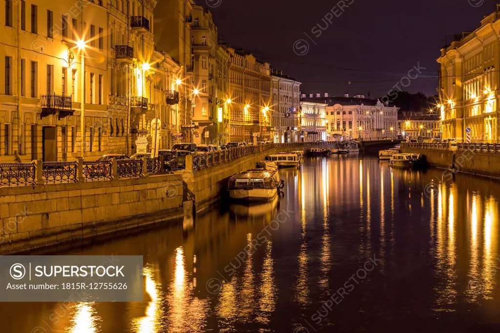 Russia, Saint Petersburg, Moika embankment at night