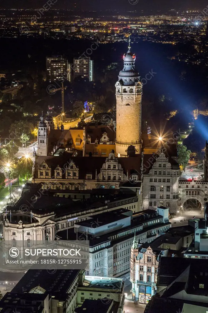 Germany, Saxony, Leipzig, New Townhall at night